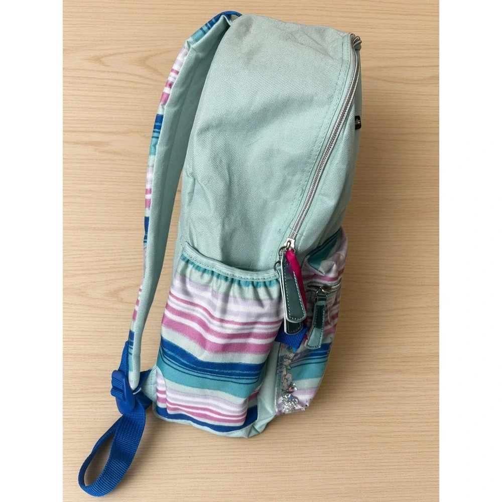 Justice Girls Mint Green Striped Backpack with Glitter Confetti Pocket
